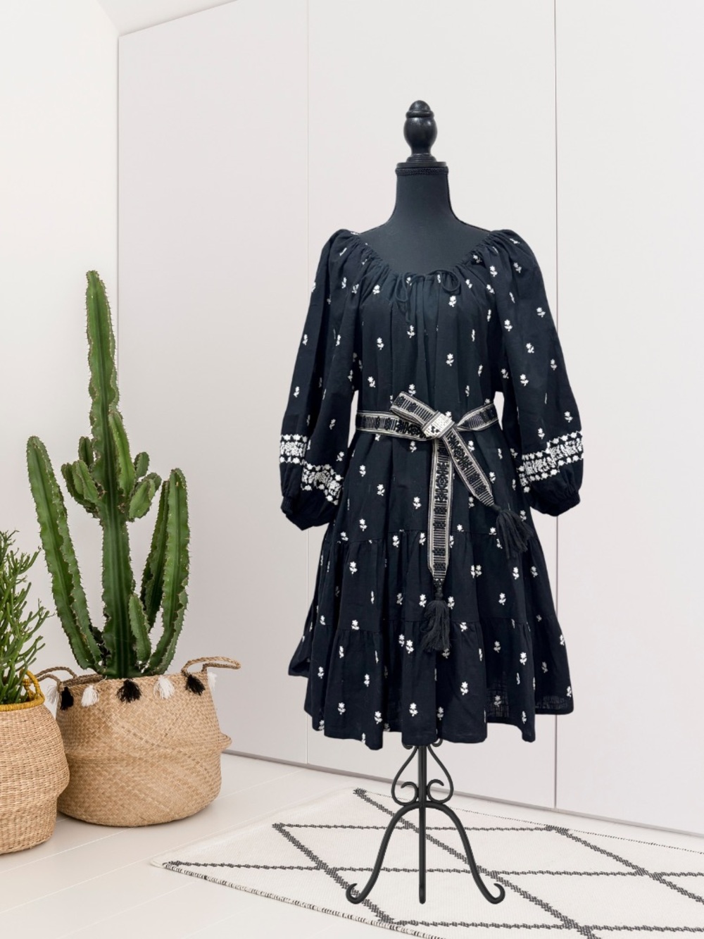 Cleobella Sahra Puff Sleeve Floral Embroidered Belted Dress